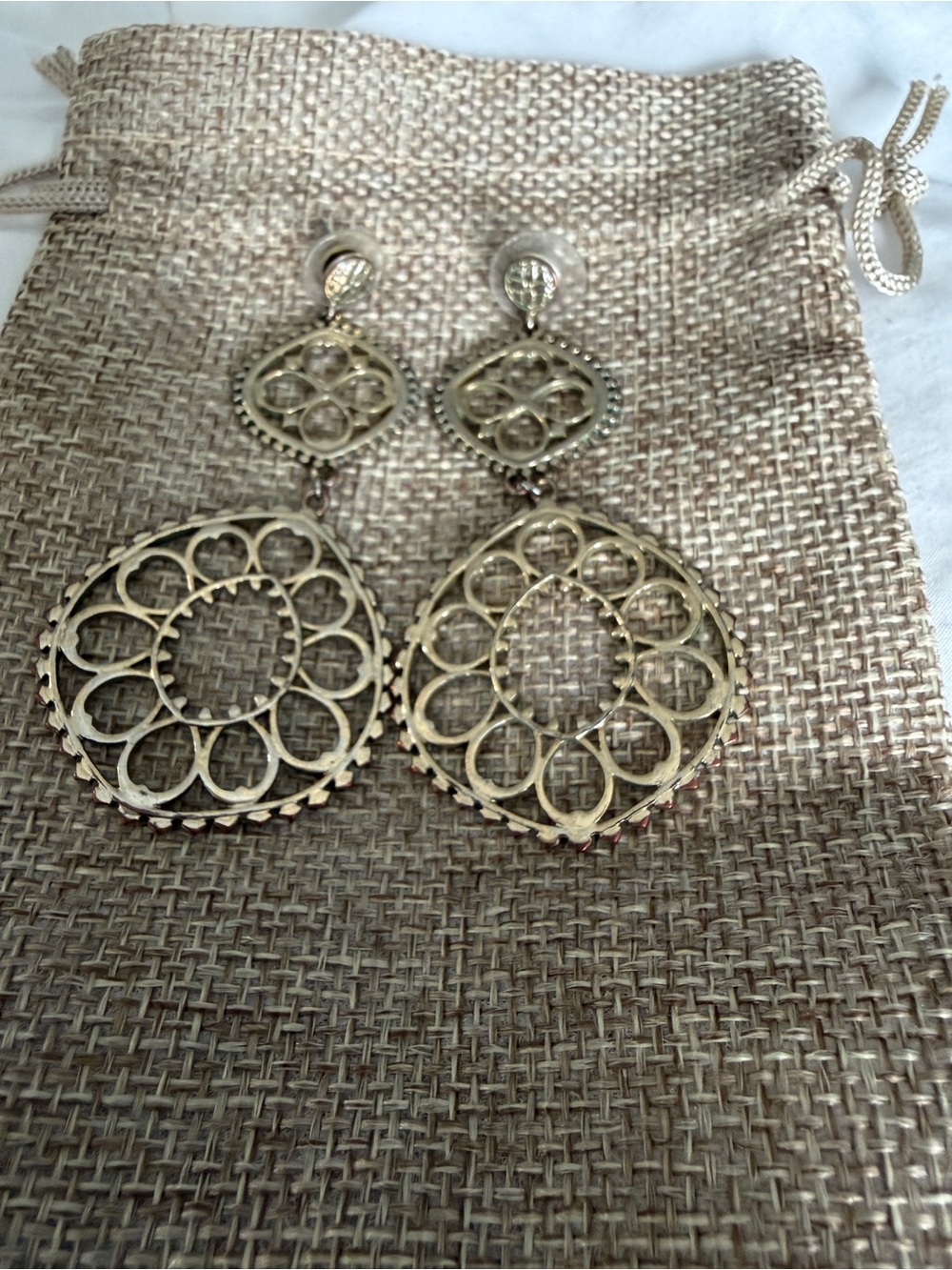Stella & Dot Gold Openwork Floral Drop Earrings